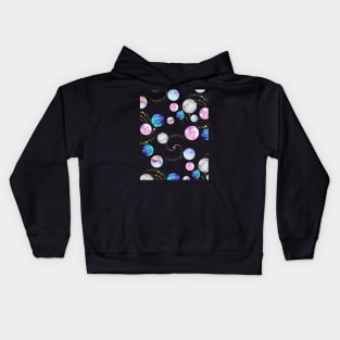 Outer space pattern: Planets, nebulae, and stars (watercolor and gold) Kids Hoodie